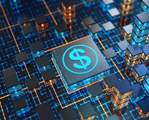 Image of a dollar sign with circuit board look and feel around it